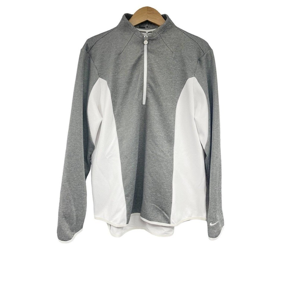 Nike Women's Gray and White Long Sleeve Quarter-Zip Top